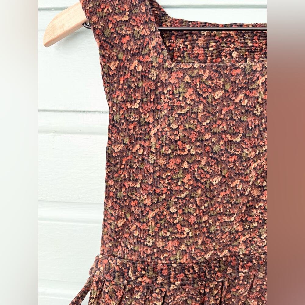 Vintage cottagecore pinafore dress brown ditsy floral corduroy down XS small - Picture 2 of 6